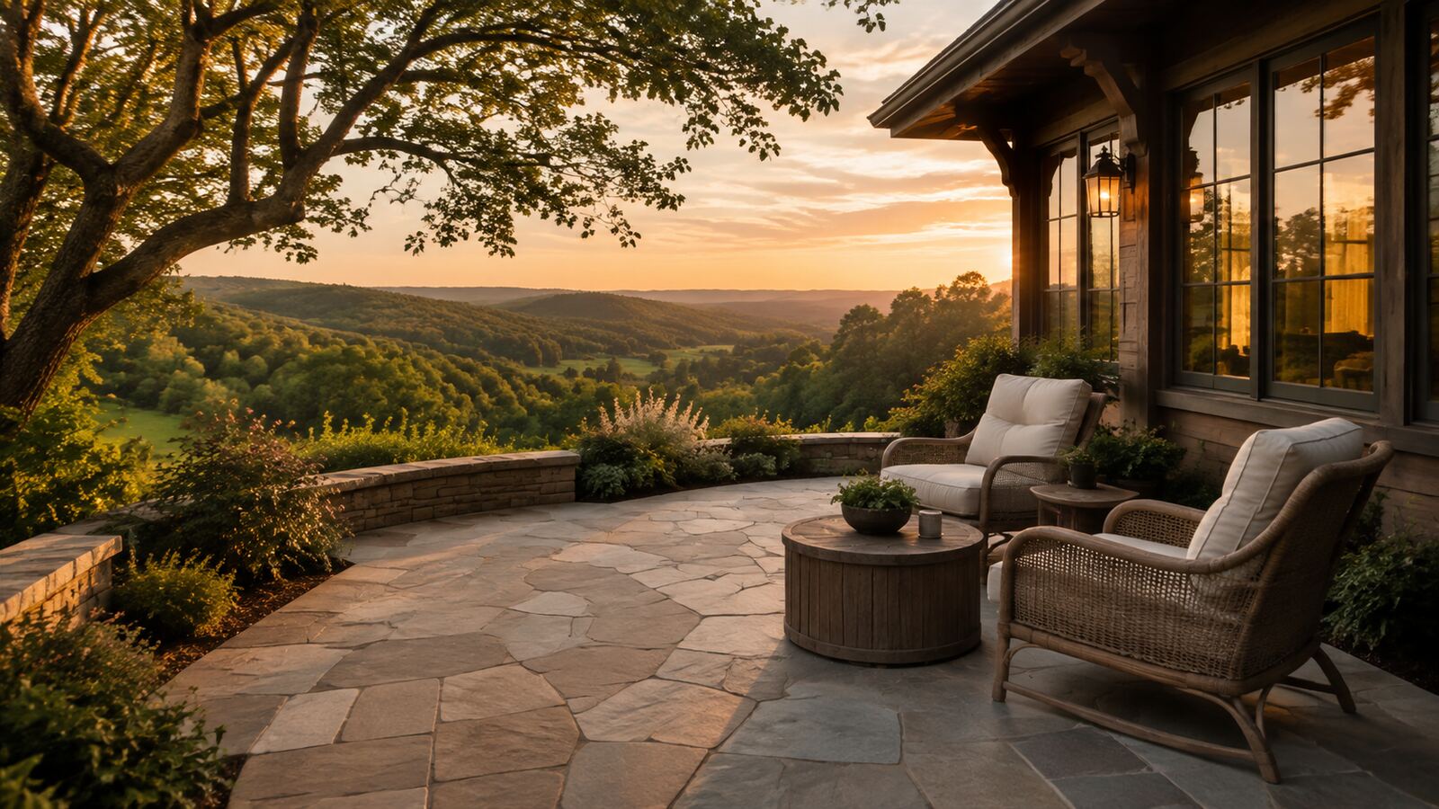 Golden-hour terrace overlooking rolling hills, representing tax planning before retirement in Columbia, Maryland.